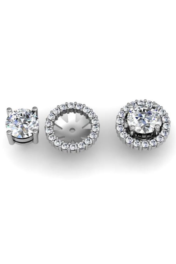 Collection 0.85 Carat (ctw) 14k Round White Diamond Cluster Style Removable Jackets for Stud Earrings, White Gold