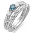 thumbnail image 1 of Dazzlingrock Collection 0.85 Carat (ctw) 18k Round Blue And White Diamond 3 Stone Bridal Wedding Ring Set, White Gold, Size 9, 1 of 1
