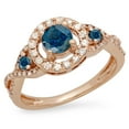 thumbnail image 1 of Dazzlingrock Collection 0.90 Carat (ctw) 10K Blue & White Diamond 3 Stone Halo Vintage Engagement Ring, Rose Gold, Size 9, 1 of 1