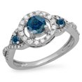 thumbnail image 1 of Dazzlingrock Collection 0.90 Carat (ctw) 10K Blue & White Diamond 3 Stone Halo Vintage Engagement Ring, White Gold, Size 5.5, 1 of 1