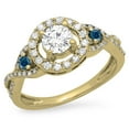 thumbnail image 1 of Dazzlingrock Collection 0.90 Carat (ctw) 10K Blue & White Diamond 3 Stone Halo Vintage Engagement Ring, Yellow Gold, Size 7.5, 1 of 1