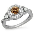 thumbnail image 1 of Dazzlingrock Collection 0.90 Carat (ctw) 10K Champagne & White Diamond 3 Stone Swirl Halo Engagement Ring, White Gold, Size 10, 1 of 1