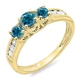 thumbnail image 1 of Dazzlingrock Collection 0.90 Carat (ctw) 10K Round Blue And White Diamond 3 Stone Engagement Bridal Ring, Yellow Gold, Size 6.5, 1 of 1