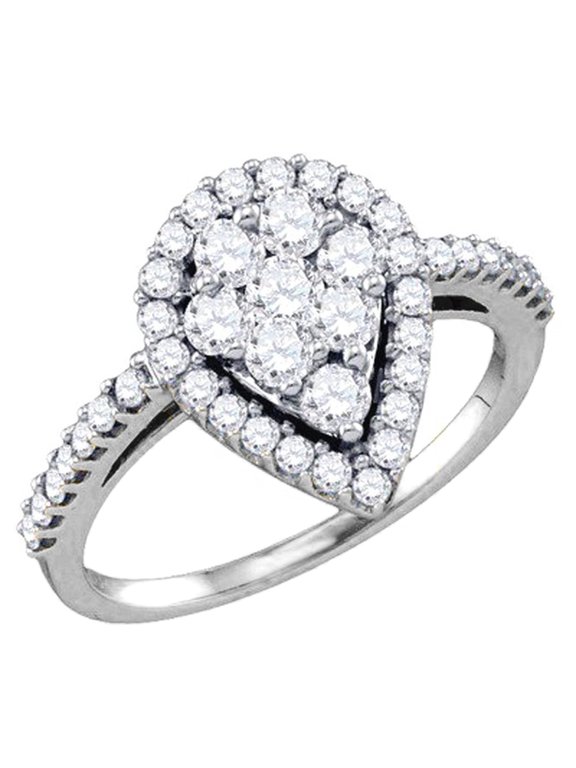Collection 0.90 Carat (ctw) 10K Round Cut White Diamond Ladies Right Hand Cluster Ring, White Gold, Size 9