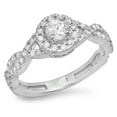 thumbnail image 1 of Dazzlingrock Collection 0.90 Carat (ctw) 10K White Diamond Ladies Swirl Split Shank Halo Engagement Ring, White Gold, Size 4, 1 of 1