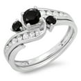 thumbnail image 1 of Dazzlingrock Collection 0.90 Carat (ctw) 10k Round Black And White Diamond Ladies Swirl Bridal Engagement Ring Matching Band Set, White Gold, Size 5.5, 1 of 1