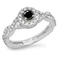 thumbnail image 1 of Dazzlingrock Collection 0.90 Carat (ctw) 14K Black & White Diamond Swirl Split Shank Halo Engagement Ring, White Gold, Size 4.5, 1 of 1