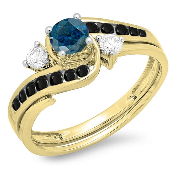 Dazzlingrock Collection 0.90 Carat (ctw) 14K Blue, Black & White Diamond Ladies Swirl Engagement Ring Set, Yellow Gold, Size 5