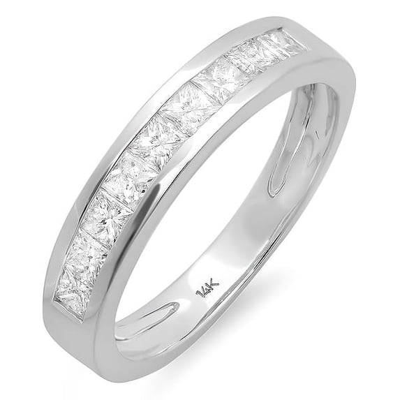 Dazzlingrock Collection 0.90 Carat (ctw) 14K Princess Cut Diamond Ladies Anniversary Wedding Band Stackable Ring, White Gold, Size 6