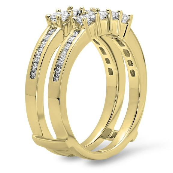 Dazzlingrock Collection 0.90 Carat (ctw) 14K Princess White Diamond Ladies Wedding Guard Double Ring, Yellow Gold, Size 8.5