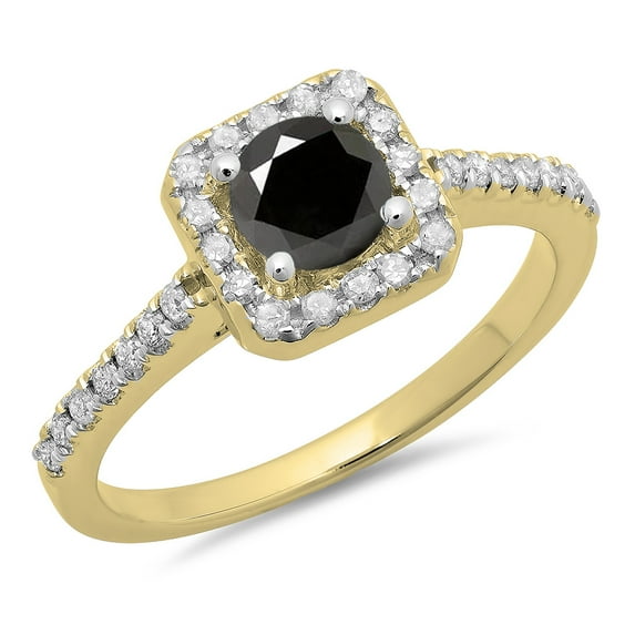 Dazzlingrock Collection 0.90 Carat (ctw) 14K Round Black & White Diamond Bridal Halo Engagement Ring, Yellow Gold, Size 8