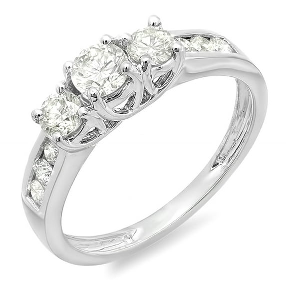 Dazzlingrock Collection 0.90 Carat (ctw) 14K Round Cut Diamond Ladies 3 Stone Engagement Bridal Ring, White Gold, Size 8.5