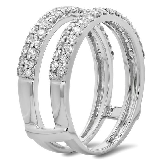Dazzlingrock Collection 0.90 Carat (ctw) 14K Round Cut Diamond Ladies Anniversary Wedding Double Ring, White Gold, Size 4.5