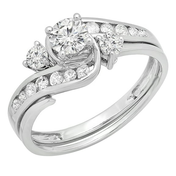 Dazzlingrock Collection 0.90 Carat (ctw) 14K Round Diamond Swirl Bridal Engagement Ring Set 1 CT, White Gold, Size 10