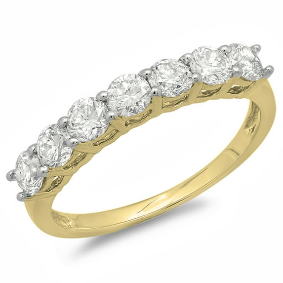 Dazzlingrock Collection 0.90 Carat (ctw) 14K Round White Diamond 7 Stone Bridal Band Anniversary Ring, Yellow Gold, Size 8