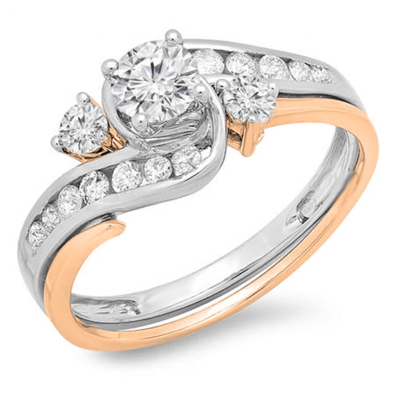 Dazzlingrock Collection 0.90 Carat (ctw) 14K White & Round Diamond Swirl Bridal Two Tone Engagement Ring Set, Rose Gold, Size 5
