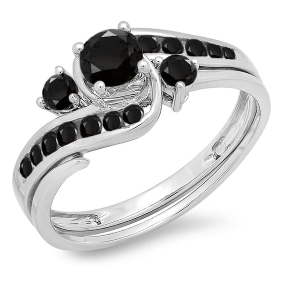 Dazzlingrock Collection 0.90 Carat (ctw) 14k Round Black Diamond Ladies Swirl Bridal Engagement Ring Set, White Gold, Size 6.5