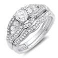 thumbnail image 1 of Dazzlingrock Collection 0.90 Carat (ctw) 14k Round Diamond Ladies Bridal Engagement Ring Set Matching Band, White Gold, Size 5, 1 of 1