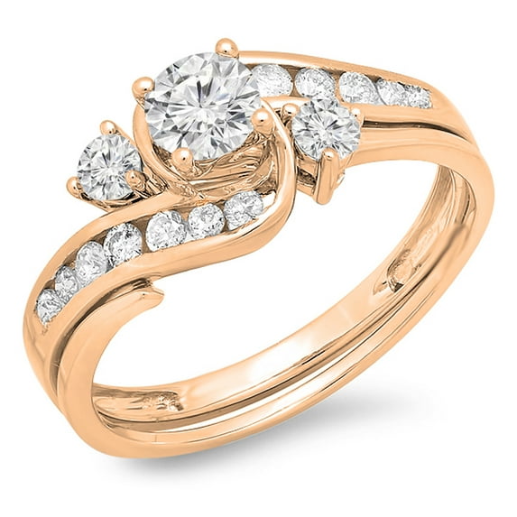 Dazzlingrock Collection 0.90 Carat (ctw) 18k Round Diamond Ladies Swirl Bridal Engagement Ring Matching Band Set, Rose Gold, Size 7