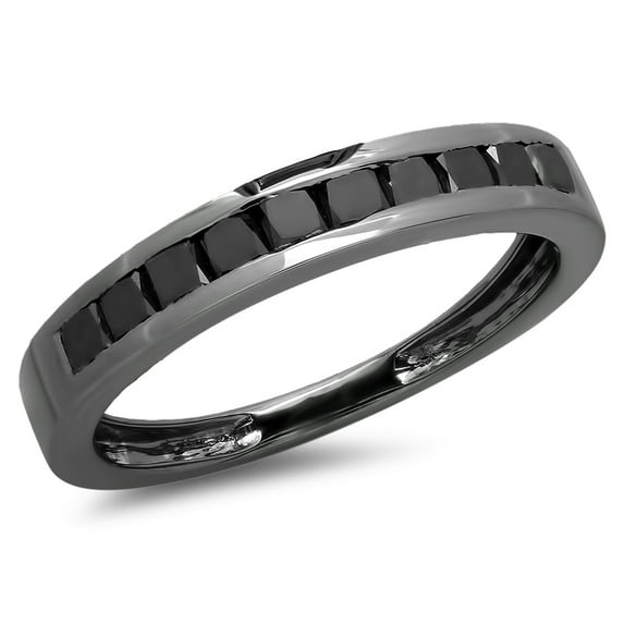 Dazzlingrock Collection 0.90 Carat (ctw) Black Rhodium Plated Sterling Silver Black Diamond Bridal Wedding Band Ring, Size 6.5