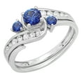 thumbnail image 1 of Dazzlingrock Collection 0.93 Carat (ctw) 14K Round Blue Sapphire & White Diamond Swirl Engagement Ring Set, White Gold, Size 4, 1 of 7