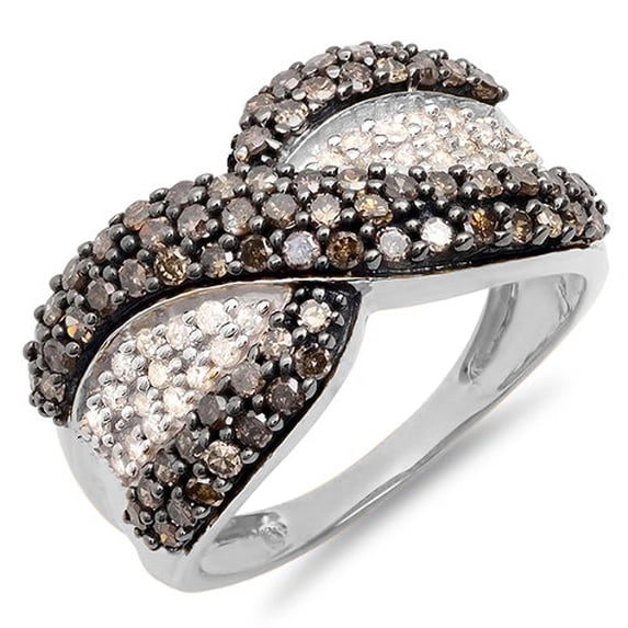 Dazzlingrock Collection 0.95 Carat (Ctw) 10K Round Champagne And White Diamonds Right Hand Ring Band 1 CT, White Gold, Size 4