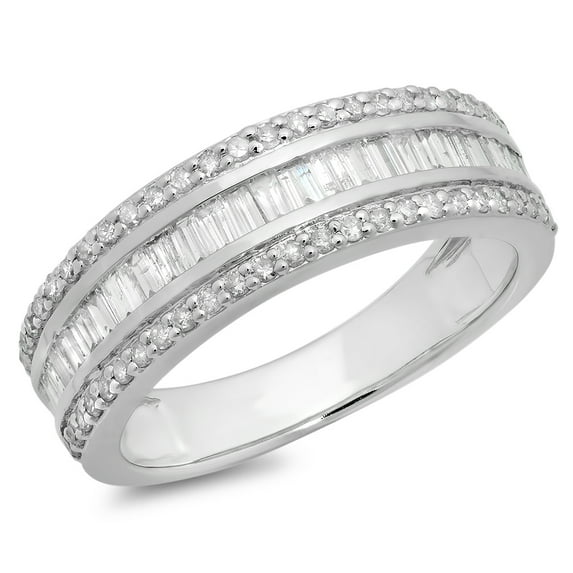 Dazzlingrock Collection 0.95 Carat (ctw) 10K Round & Baguette Diamond Anniversary Wedding Band Ring 1 CT, White Gold, Size 12.5