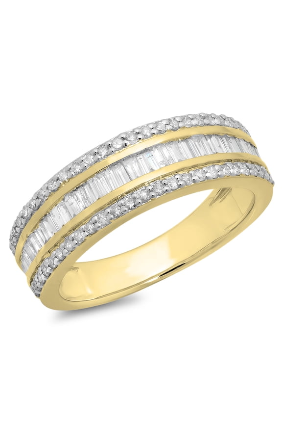 Collection 0.95 Carat (ctw) 10K Round & Baguette Diamond Anniversary Wedding Band Ring 1 CT, Yellow Gold, Size 13