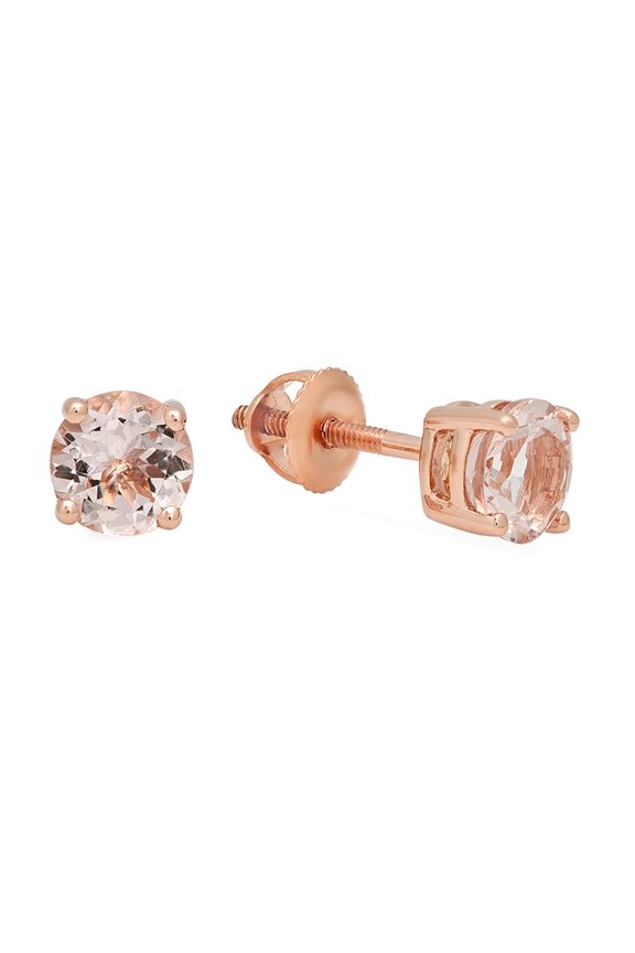 Collection 0.95 Carat (ctw) 10K Round Cut Morganite Ladies Solitaire Stud Earrings 1 CT, Rose Gold