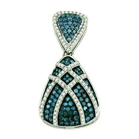 Dazzlingrock Collection 0.95 Carat (ctw) 10k Round Blue & White Diamond Ladies Fashion Pendant, White Gold