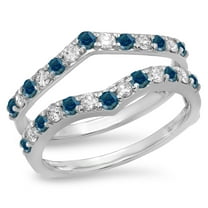 Dazzlingrock Collection 0.95 Carat (ctw) 14K Blue & White Diamond Wedding Enhancer Guard Double Band 1 CT, White Gold, Size 4