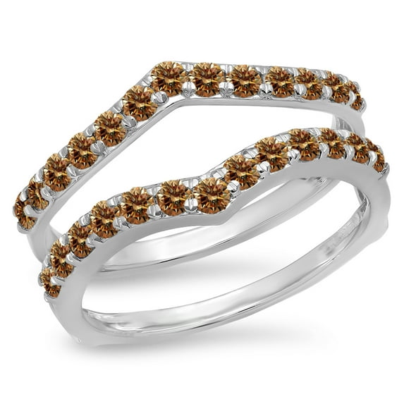 Dazzlingrock Collection 0.95 Carat (ctw) 14K Champagne Diamond Wedding Enhancer Guard Double Band 1 CT, White Gold, Size 8.5