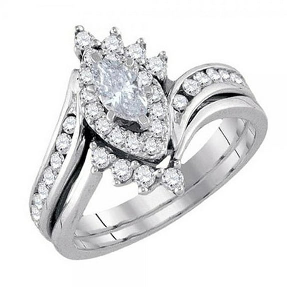 Dazzlingrock Collection 0.95 Carat (ctw) 14K Marquise & Round Diamond Engagement Ring Band Set 1 CT, White Gold, Size 4.5