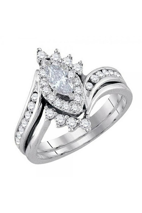 Collection 0.95 Carat (ctw) 14K Marquise & Round Diamond Engagement Ring Band Set 1 CT, White Gold, Size 4