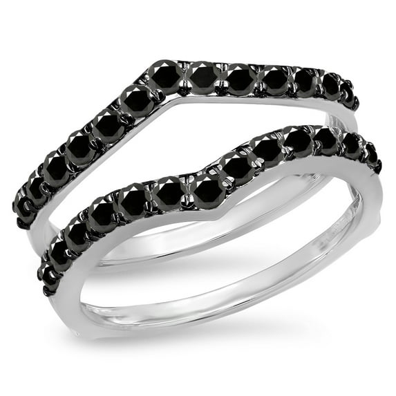 Dazzlingrock Collection 0.95 Carat (ctw) 14K Round Black Diamond Wedding Enhancer Guard Double Band 1 CT, White Gold, Size 5