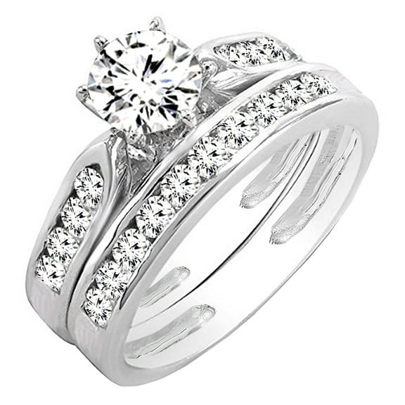 Dazzlingrock Collection 0.95 Carat (ctw) 14K Round Cut Diamond Bridal Engagement Ring Set 1 CT, White Gold, Size 9