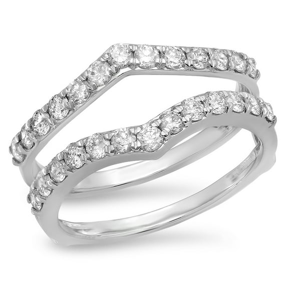 Dazzlingrock Collection 0.95 Carat (ctw) 14K Round Diamond Ladies Wedding Enhancer Guard Double Ring 1 CT, White Gold, Size 6.5