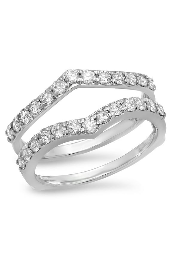 Collection 0.95 Carat (ctw) 14K Round Diamond Ladies Wedding Enhancer Guard Double Ring 1 CT, White Gold, Size 7