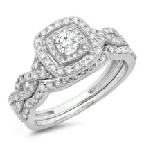 Dazzlingrock Collection 0.95 Carat (ctw) 14K Round Diamond Swirl Bridal Halo Engagement Ring Set 1 CT, White Gold, Size 5.5