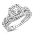 thumbnail image 1 of Dazzlingrock Collection 0.95 Carat (ctw) 14K Round Diamond Swirl Bridal Halo Engagement Ring Set 1 CT, White Gold, Size 9, 1 of 1
