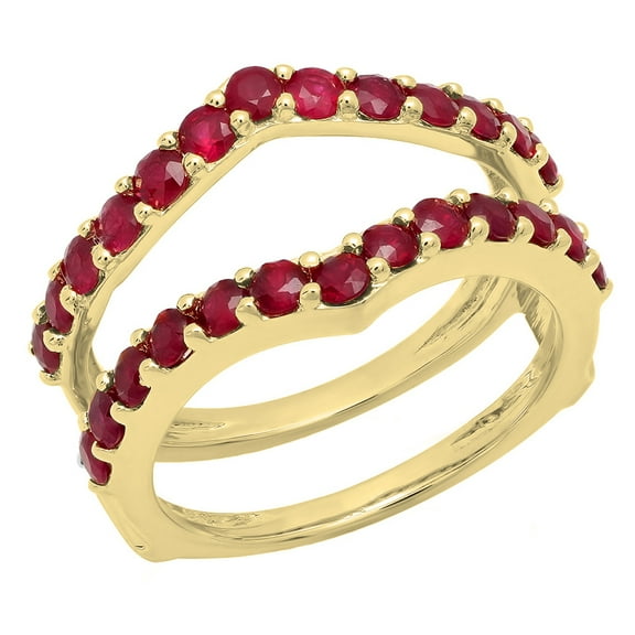 Dazzlingrock Collection 0.95 Carat (ctw) 14K Round Ruby Ladies Wedding Enhancer Guard Double Band 1 CT, Yellow Gold, Size 5.5