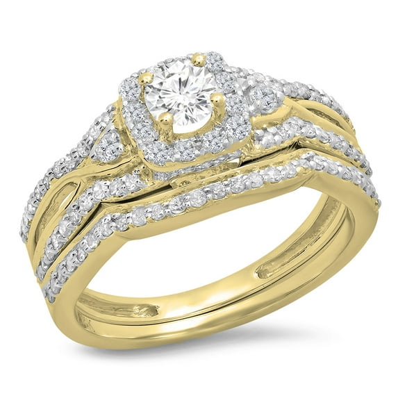 Dazzlingrock Collection 0.95 Carat (ctw) 14K Round White Diamond Bridal Halo Engagement Ring Set 1 CT, Yellow Gold, Size 10