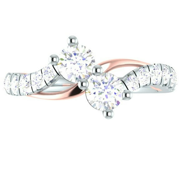 Dazzlingrock Collection 0.95 Carat (ctw) 14K White & Round Diamond Two Stone Engagement Ring 1 CT, Rose Gold, Size 8.5
