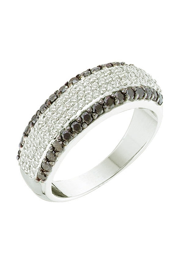 Collection 0.97 Carat (ctw) 14k Round Black & White Diamond Ladies Cocktail Right Hand Fashion Band 1 CT, White Gold