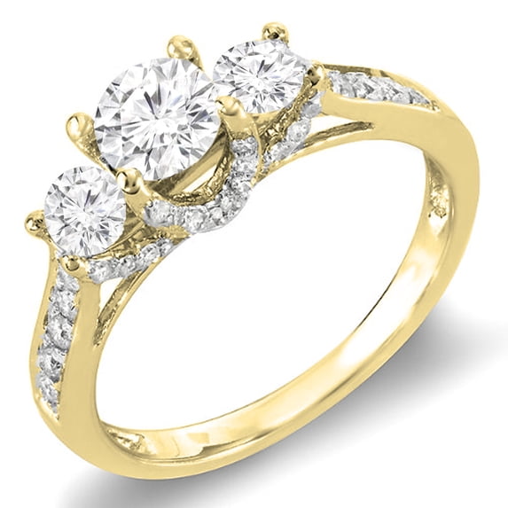 Dazzlingrock Collection 0.98 Carat (ctw) 14K Round Diamond 3 Stone Vintage Bridal Engagement Ring 1 CT, Yellow Gold, Size 5