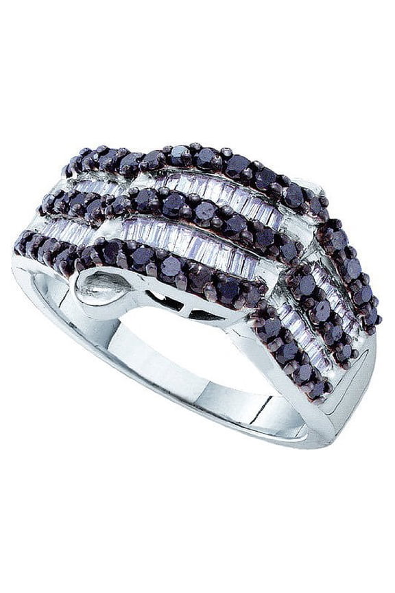 Collection 0.98 Carat (ctw) 14k Round & Baguette Cut Black & White Diamond Right Hand Fashion Band 1 CT, White Gold