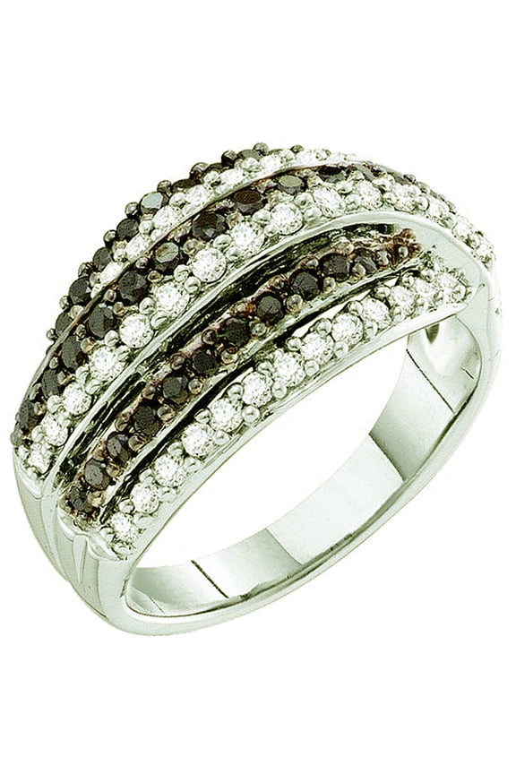 Collection 0.99 Carat (ctw) 14k Round White & Black Diamond Ladies Fashion Right Hand Band Ring, White Gold