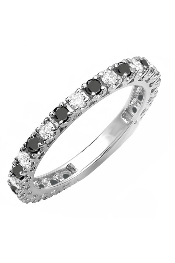 Collection 1.00 CT 10K Round White, Black Diamond Eternity Band White Gold Size 7