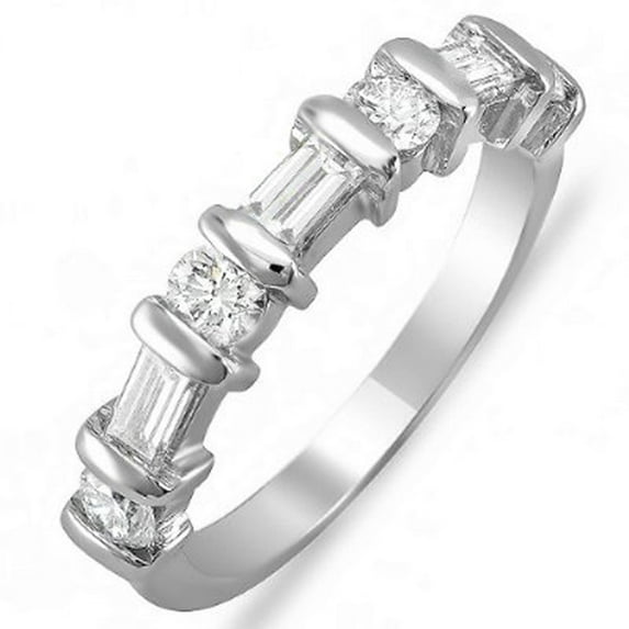 Dazzlingrock Collection 1.00 CT 14k Round, Baguette Diamond Ladies Ring Band White Gold Size 8
