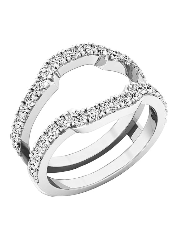 Collection 1.00 CT Round Cubic Zirconia Guard Ring for Women, Sterling Silver, Size 9